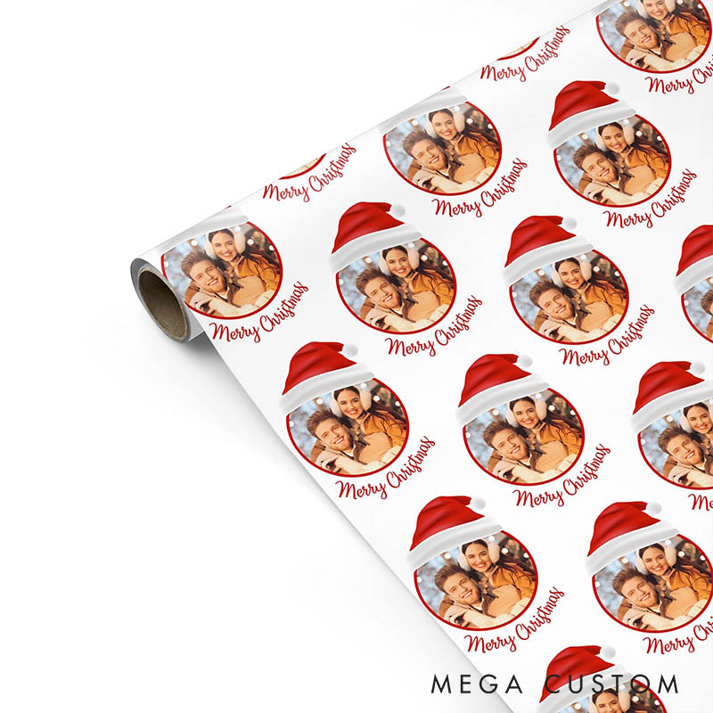 Personalized Couple Photo Santa Hat Christmas Wrapping Paper Custom Christmas Wrapping Paper Holiday Gift Wrap for Girlfriend Wife Boyfriend Husband