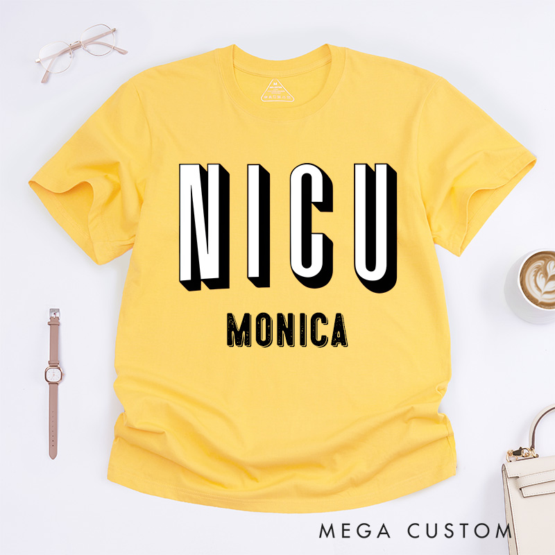 Personalized Nurse T-Shirts Bold NICU Statement Fashion Design T-Shirts