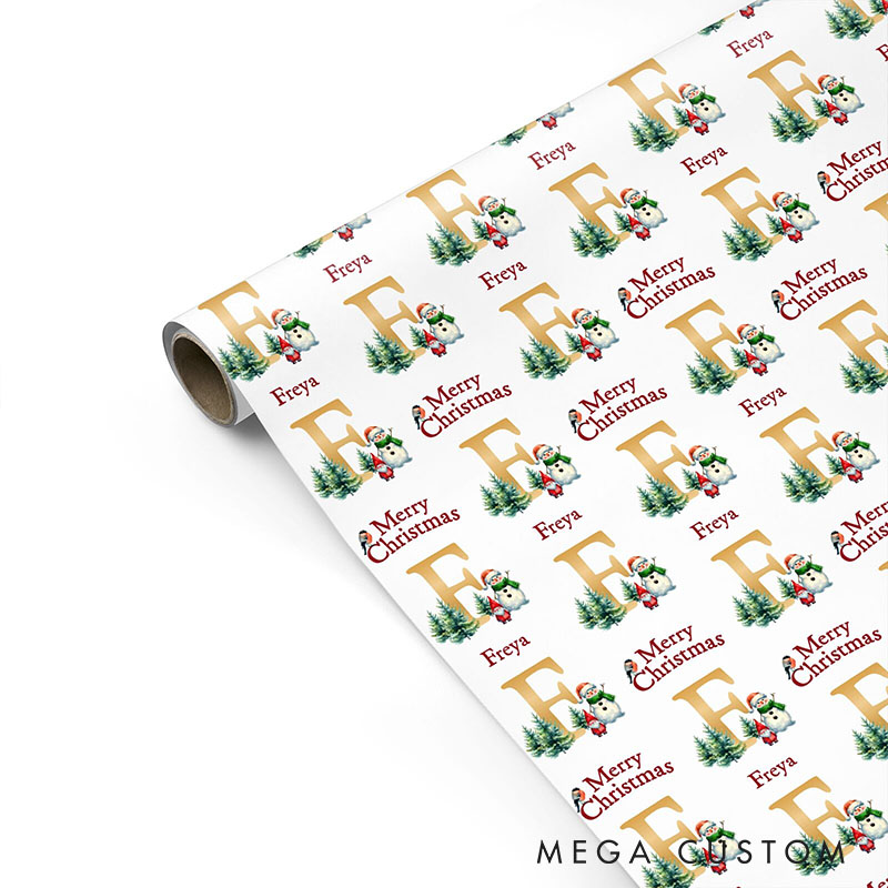 Personalized Gold Initial Christmas Wrapping Paper Custom Name Christmas Wrapping Paper Holiday Gift Wrap for Girlfriend Wife Boyfriend Husband