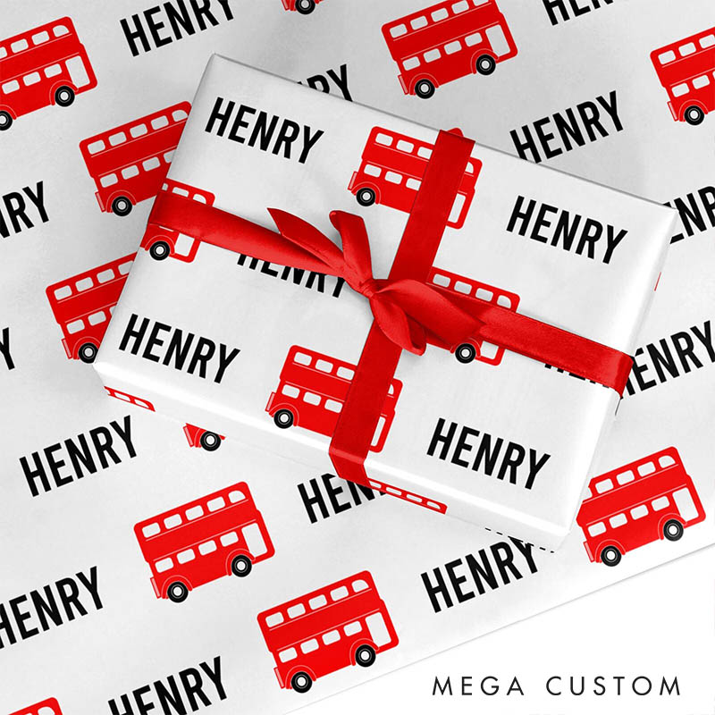 Personalized Bus Print Christmas Wrapping Paper Custom Name Christmas Wrapping Paper Holiday Gift Wrap for Girlfriend Wife Boyfriend Husband
