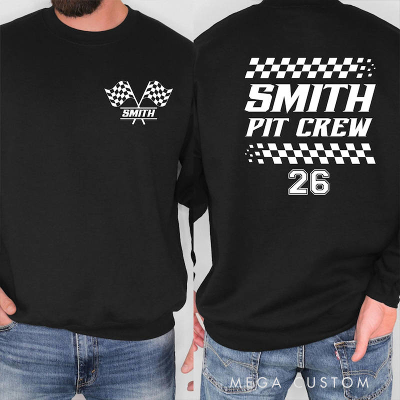 Personalized Racing Pit Crew Sweatshirt Custom Name and Number Race Team Hoodie Car Lover Gift Matching Family Outfit