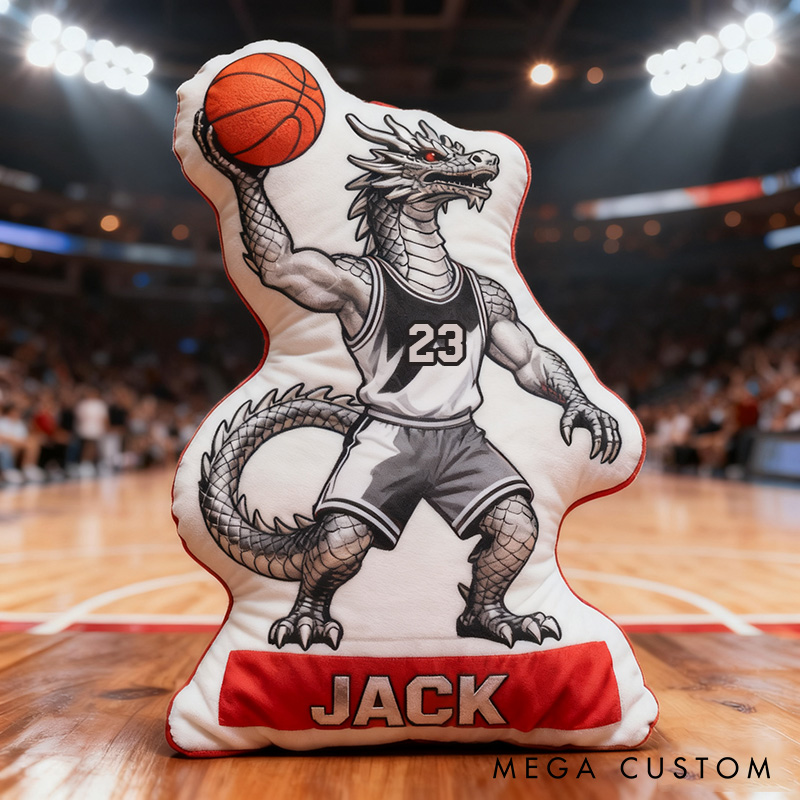 Personalized Dinosaur Basketball Pillow with Custom Name and Number Design for Kids