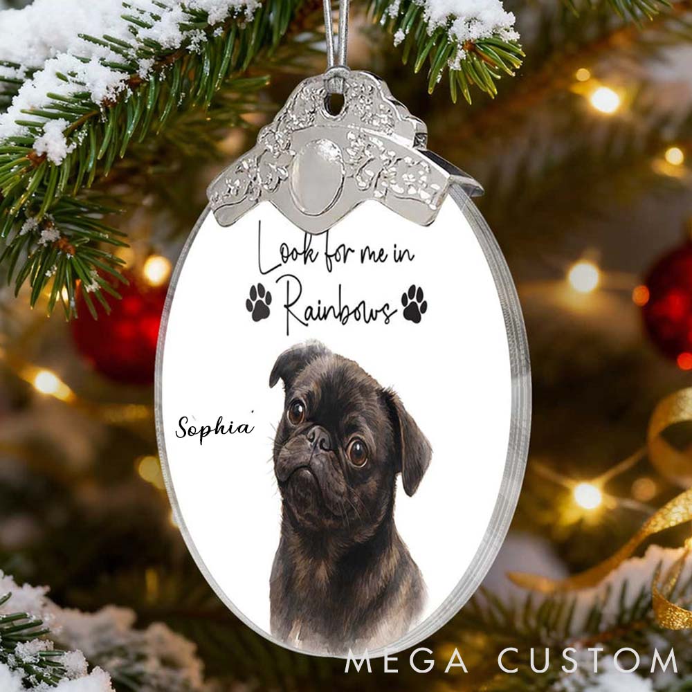 Personalized Pet Lover Custom Watercolor Portraits Using Pet Photo Look for Me in Rainbows Memorial Ornament
