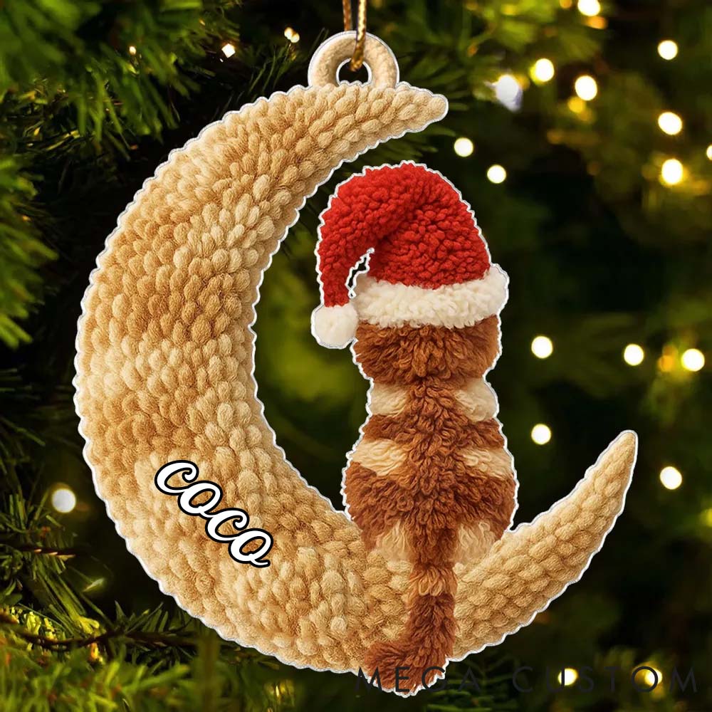 Personalized Cat Lover Cats Sitting on Moon Christmas Ornament