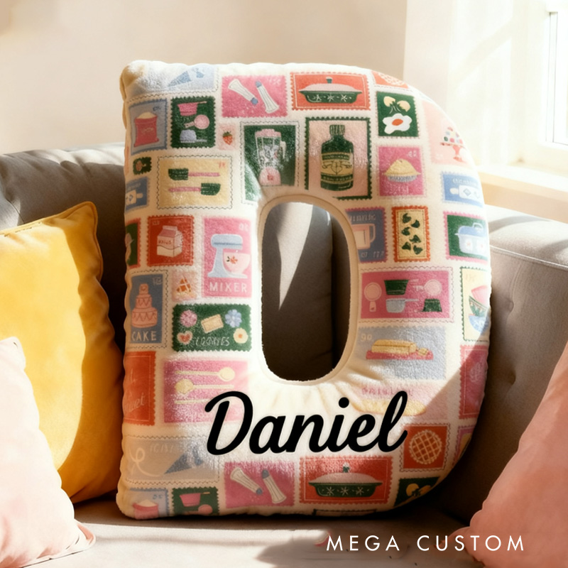 Personalized Baking Tool Alphabet Throw Pillow Baking Lover Letter Pillow with Name for Kids Girl Boy Christmas Gifts Loving Room Decor