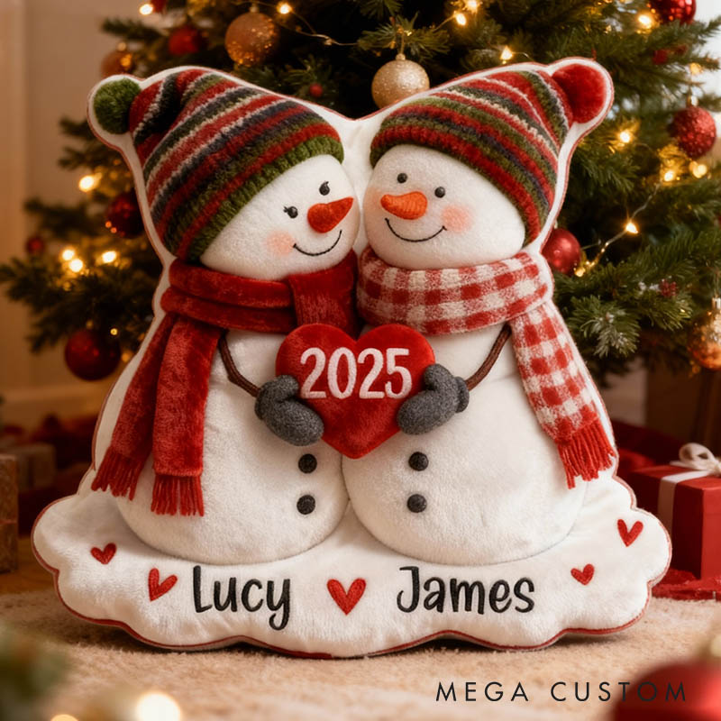 Personalized Couple Christmas Penguin Graphic 3D Printed Pillow Custom Newlyweds Name Christmas Cushion Christmas Gift for Him Her