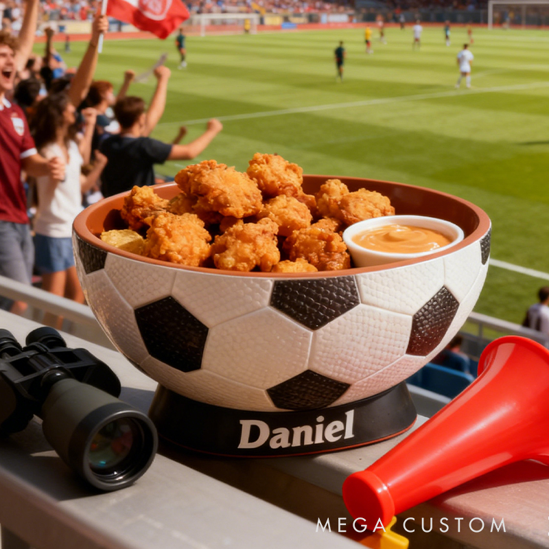 Personalized Soccer Snack Bowl - Custom Name Football Shaped Snack Holder for Game Day, Tailgating & Sports Fans