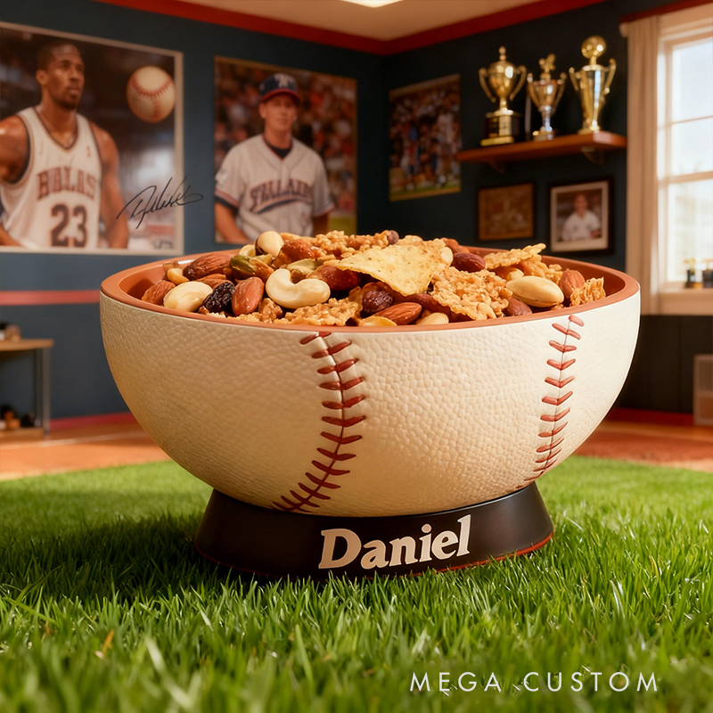 Personalized Baseball Snack Bowl - Custom Name Baseball Shaped Snack Holder for Game Day, Tailgating & Sports Fans