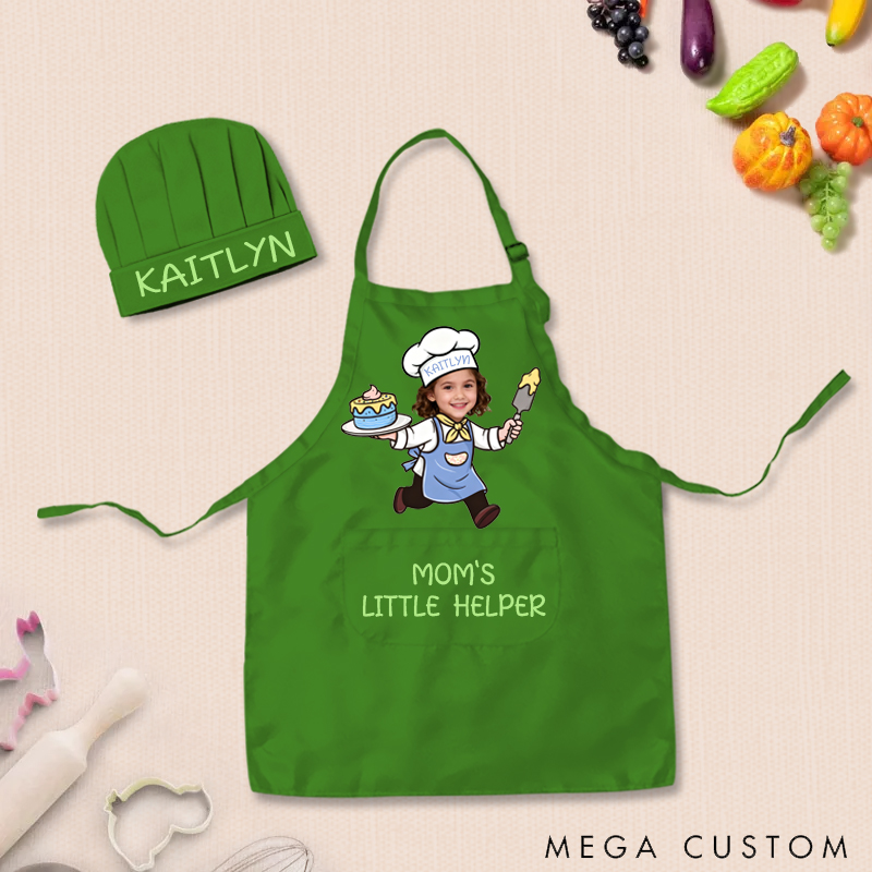 Personalized Fun Cooking Positions Adjustable Kid Apron Chef Hat Set with Pocket and Name for Cooking Baking Birthday Holiday Gift for Kids