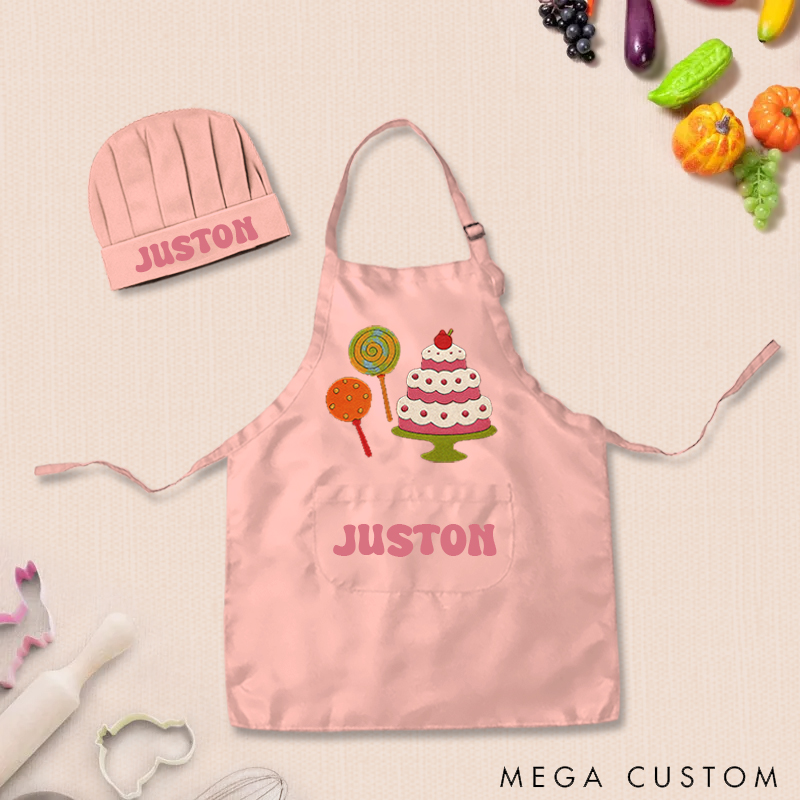 Personalized Cute Dessert Adjustable Kids Apron Set with Name and Pocket for Cooking Crafts Holiday Gift for Girls