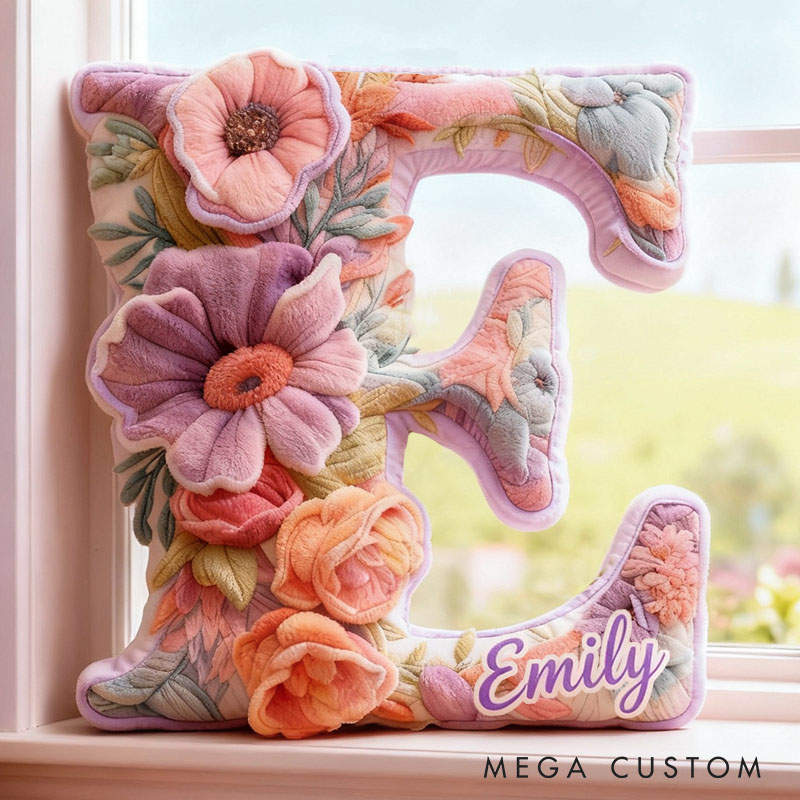 Personalized Flower Girl Purple Floral Graphic 3D Printed Pillow Custom Girl friend Name Cushion Valentine's Day Gift Christmas Gift for Her