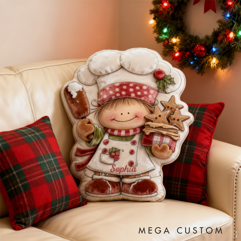 Personalized Baking Girl Throw Pillow Christmas Gift Pillow with Name for Kids Girl Boy Baker Christmas Gifts Loving Room Decor