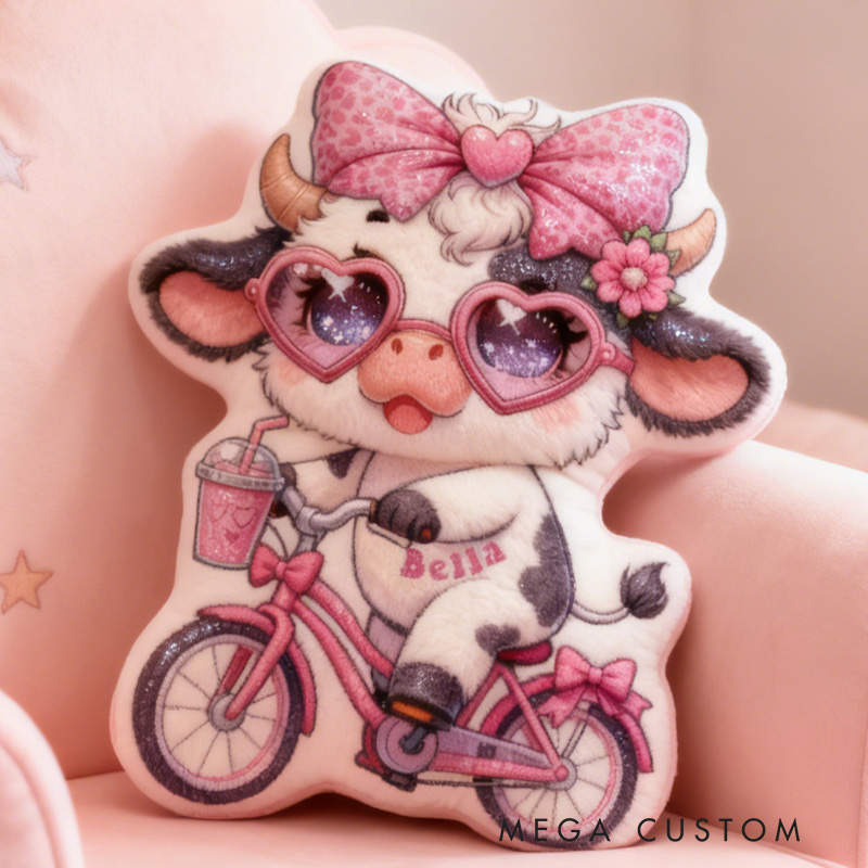 Personalized Pink Dairy Cow Pillow Cozy Lovely Graphic 3D Print Throw Pillow Name Pillow Comfortable Travel Cushion for Kids Girls Riding Lovers