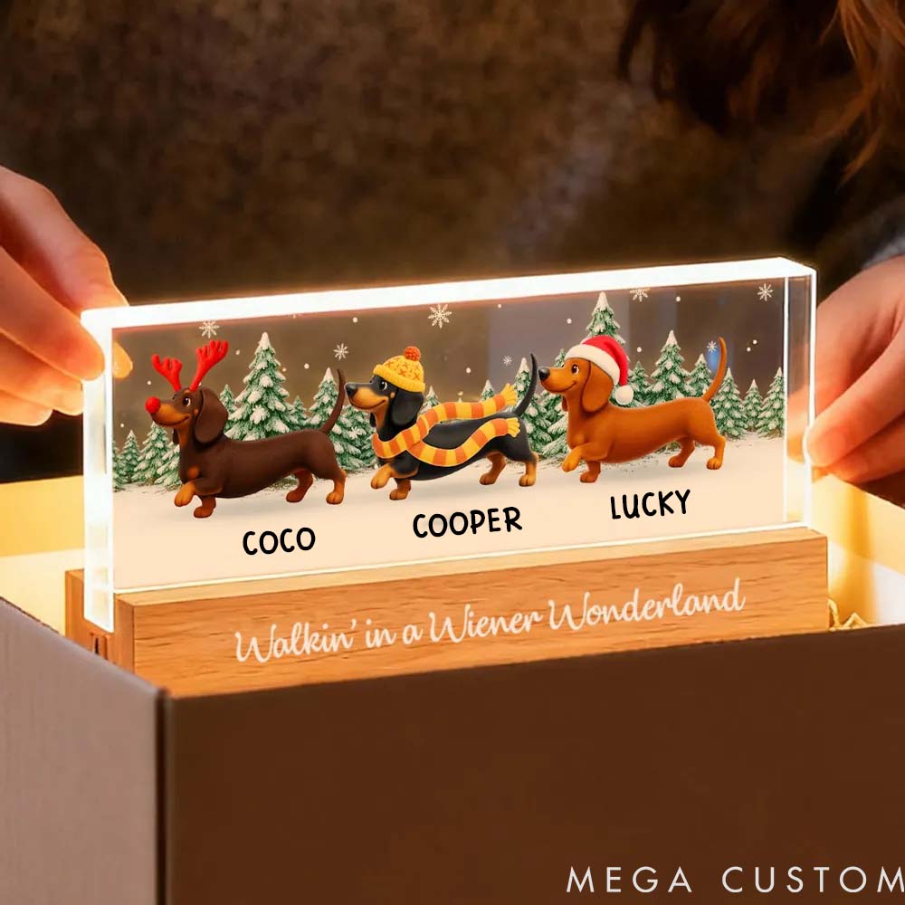 Personalized Dog Lover Christmas Dachshunds Walking in a Wiener Wonderland Light