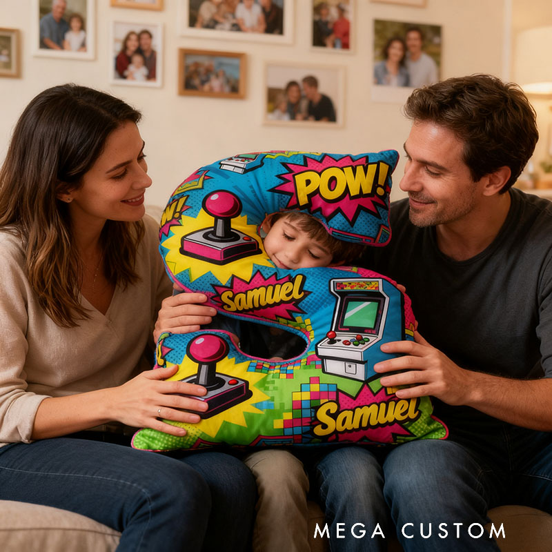 Personalized Colorful Anime-Style Game Console Joystick Letter Pillow for Game Lovers Plush Pillow Christmas Birthday Holiday Gift for Kids