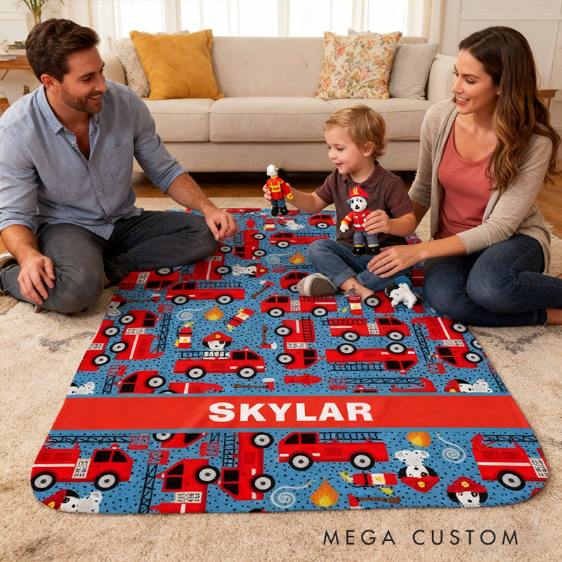 Personalized Firefighter Blanket Custom Name Fire Truck Themed Plush Throw Blanket Gifts