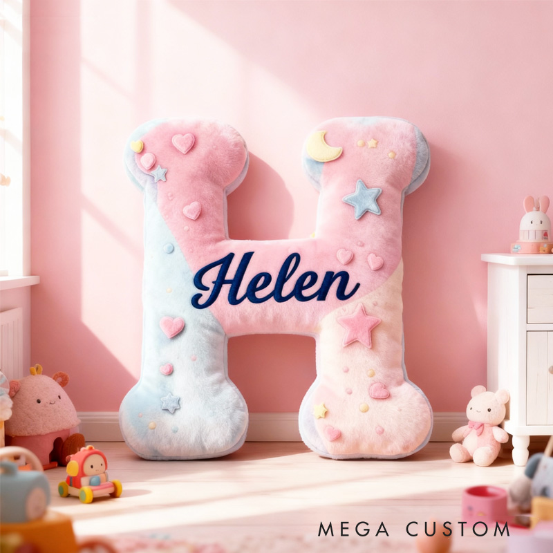 Personalized Pink Macaron Alphabet Throw Pillow Cute Dessert Letter Pillow with Name for Kids Girl Boy Baker Christmas Gifts Loving Room Decor