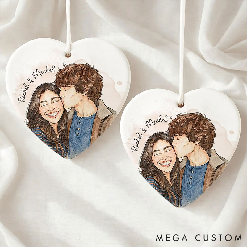 Personalized Couple Ceramic Ornament Custom Photo Name Christmas Gifts for Husband Wife Ornament for Couple Newlyweds Xmas Gift