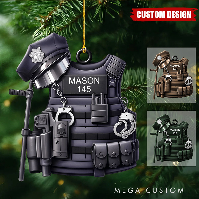 Personalized Police Vest Ornament Custom Name and Number Choose Color Acrylic Christmas Decoration Gift for Policeman