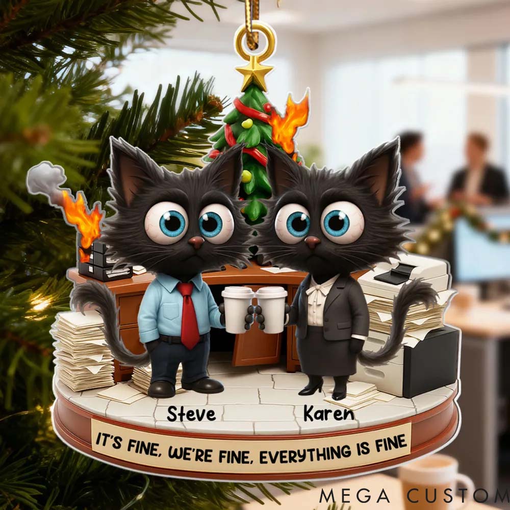 Personalized Cat Lover Office Chaos It is Fine We are Fine Funny Cat Christmas Ornament