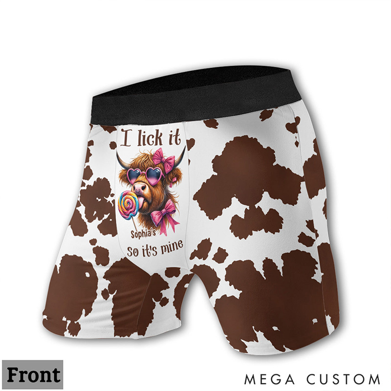 Personalized Highland Cow Women Briefs & Men Boxer Cute Highland Cows Boxers for Couple Custom Wife Husband Christmas Underwear
