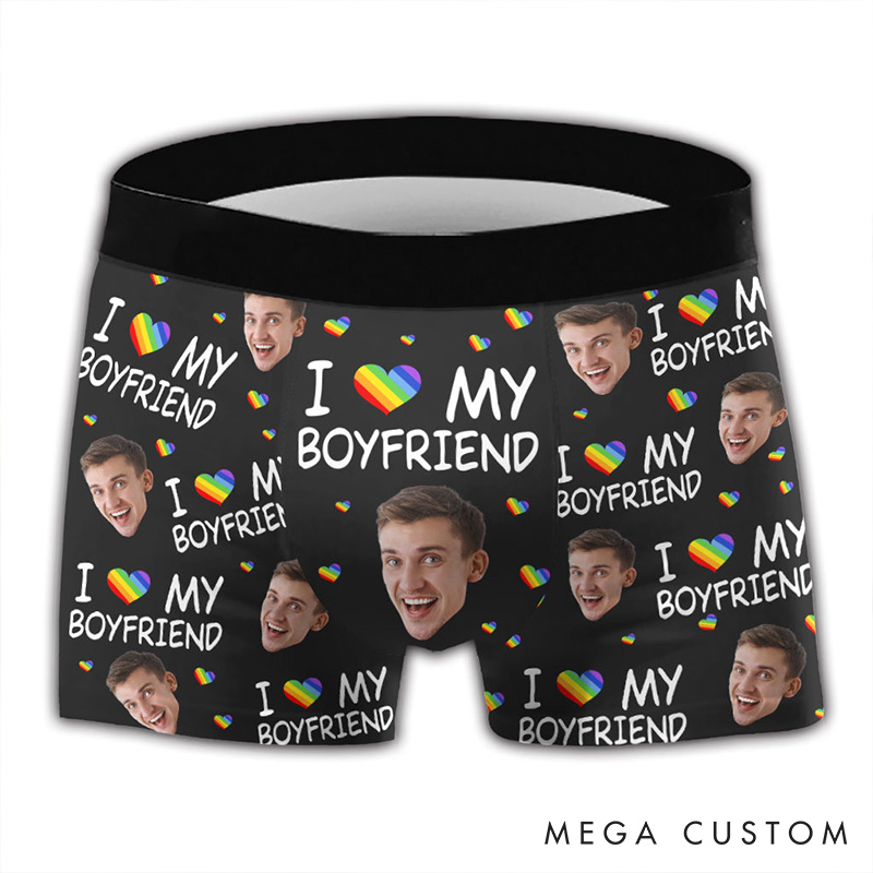 Personalized LGBT Support Mens Boxer Briefs Custom I Love My Boyfriend Photo Boxers for Him Christmas Valentine's Day Gift for LGBTQ