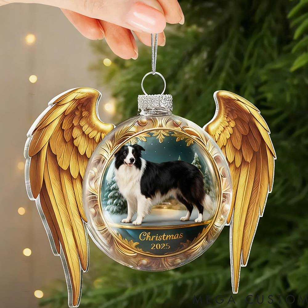 Personalized Pet Lover Custom Photo Golden Wings Christmas Memorial Acrylic Ornament