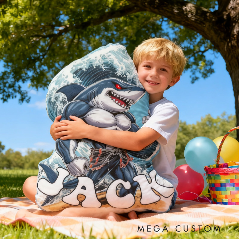 Personalized Fitness Shark Pillow Graphic 3D Print Trainer Fitness Planner Decoration Letter Pillow Exercise Sport Gym Sublimation Design Lift Heavy Shit Gym Rat Weightlifting Pillow for Kids Gym Lovers