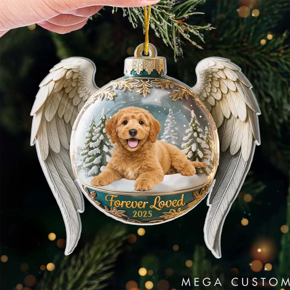 Personalized Pet Lover Custom Photo Forever Cherished in Paw Prints Christmas Memorial Acrylic Ornament
