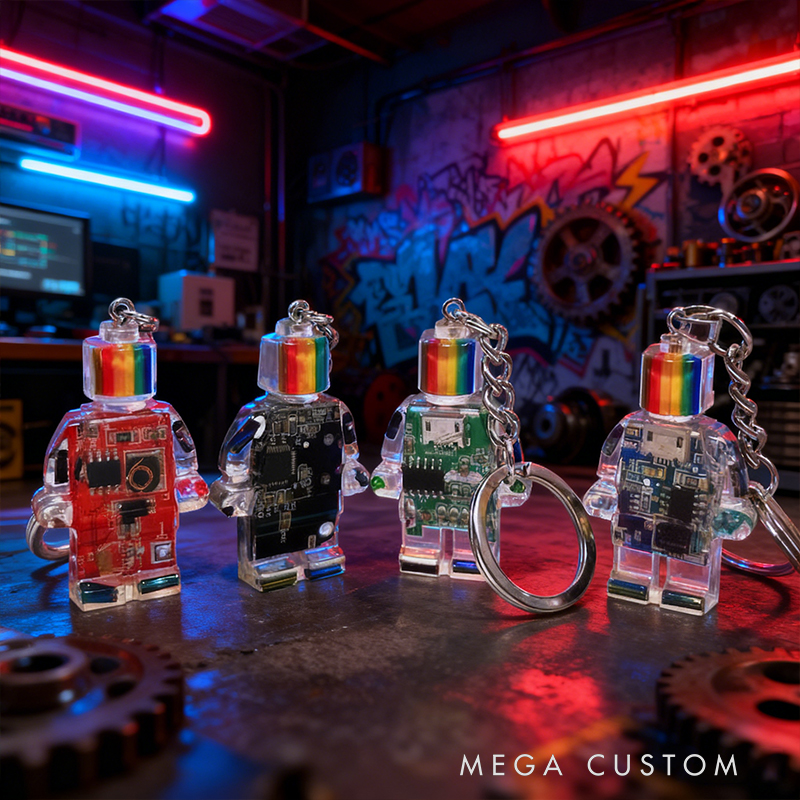 Rainbow Head Circuit Board Robot Keychain - Upcycled Circuit Board Robot Keychain Unique Resin Craft, Tech-Inspired Accessory for Geeky Gifts & Daily Style 