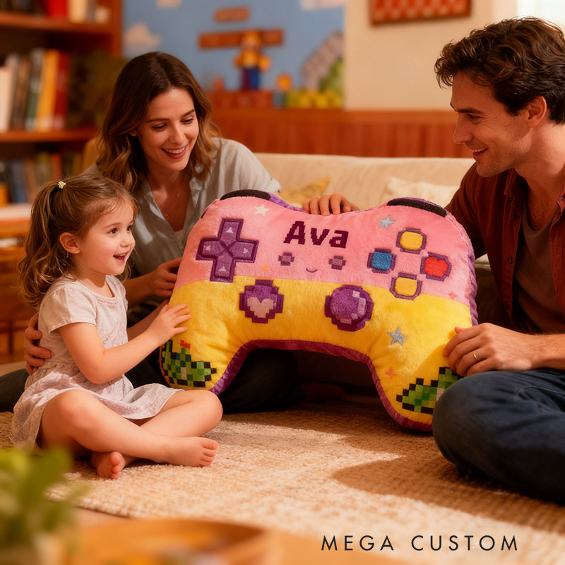 Personalized Pixel Pink Game Controller Shaped Pillow for Game Lovers Plush Pillow Christmas Birthday Party Gift for Kids