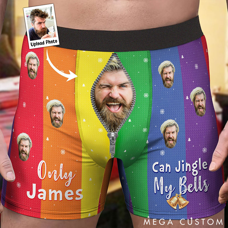 Personalized Only My Husband Can Jingle My Bells Custom Photo Men's Boxer Briefs for LGBTQ Christmas Boxers for Boyfriend Husband Lgbtq 