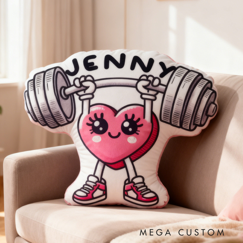 Personalized Fitness Heart Pillow Graphic 3D Print Trainer Fitness Planner Decoration Letter Pillow Exercise Sport Gym Sublimation Design Lift Heavy Shit Gym Rat Weightlifting Pillow for Kids Gym Lovers