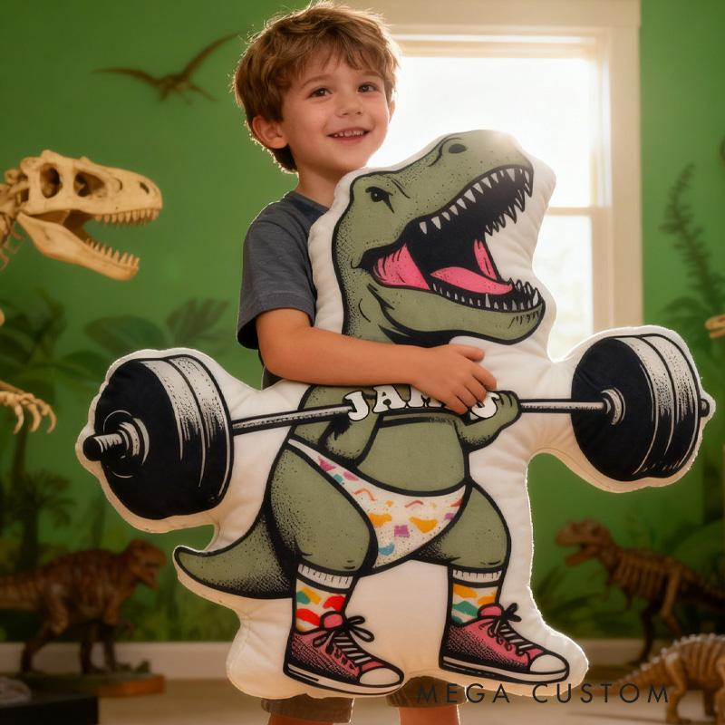 Personalized Fitness Dino Pillow Rainbow Throw Pillow Graphic 3D Print Trainer Fitness Planner Decoration Pillow Exercise Sport Gym Rat Weightlifting Pillow for Kids Gym Lovers