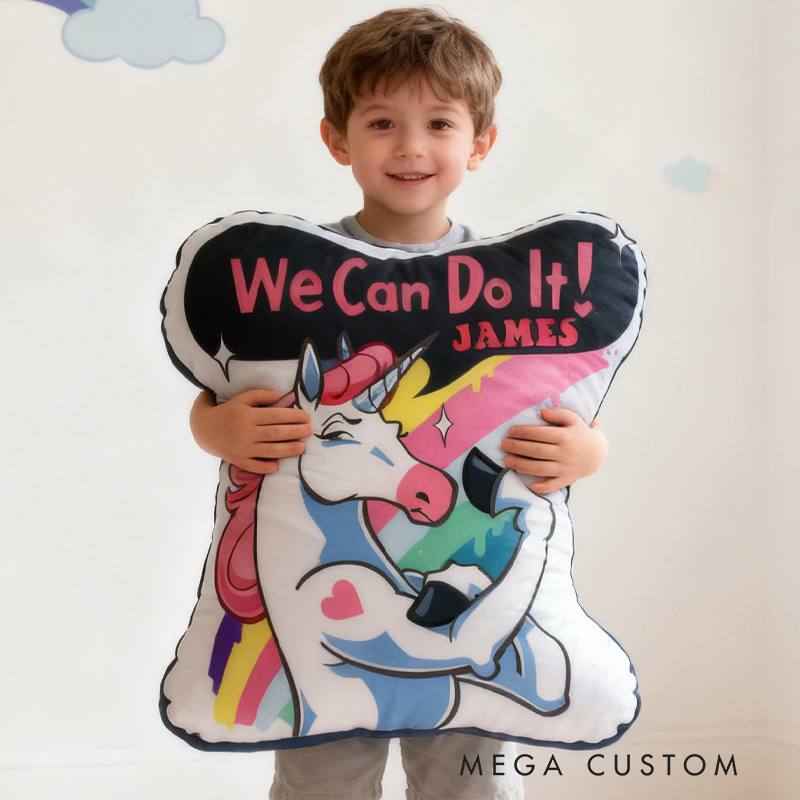 Personalized Fitness Magical Animals Pillow Rainbow Throw Pillow We Can Do It Graphic 3D Print Trainer Fitness Planner Decoration Pillow Exercise Sport Gym Rat Weightlifting Pillow for Kids Gym Lovers