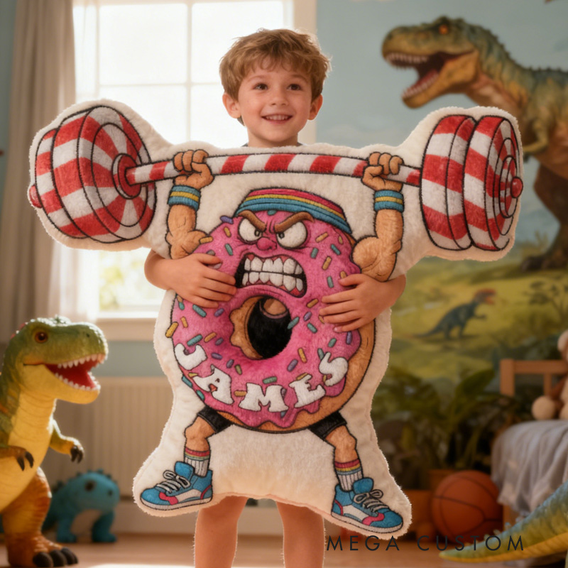 Personalized Fitness Donat Pillow Rainbow Throw Pillow Graphic 3D Print Trainer Fitness Planner Decoration Pillow Exercise Sport Gym Rat Weightlifting Pillow for Kids Gym Lovers