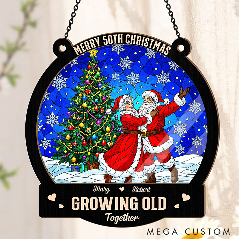 Personalized Santa Claus Couple Window Hanging Suncatcher Christmas Gift For Holiday Home Decor Anniversary Gift for Couple