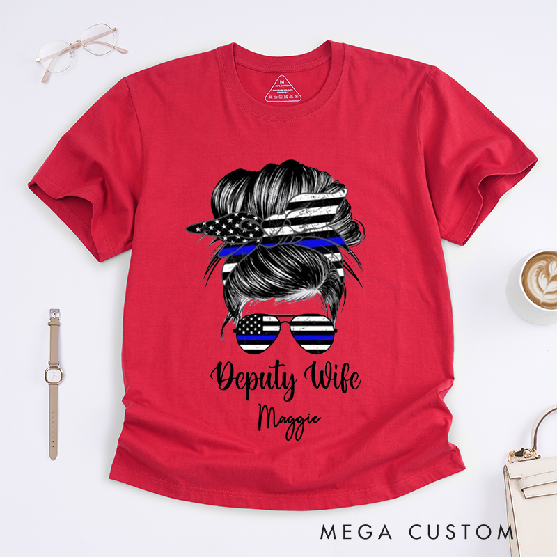 Personalized Policeman Deputy Wife with Trendy and Patriotic Style Design Gift for Wife Police Officer T-Shirt