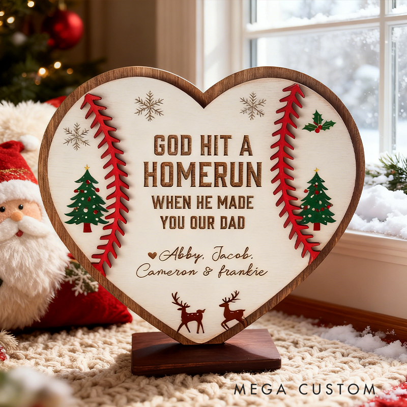 Personalized Gifts for Dad Mom from Kids Father’s Day Mother's Day Baseball Softball Sign  Fathers + Grandpa Present God Hit a Home run