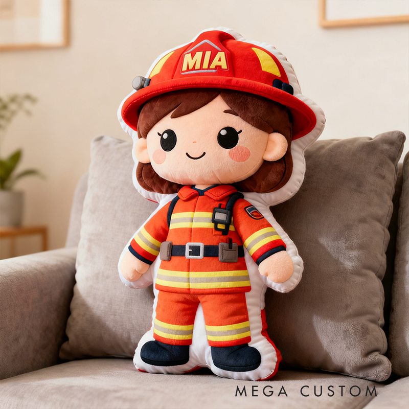 Personalized Female Firefighter Shaped Pillow Custom Name Cushion Choose Character Style Gifts 3D Graphic Print