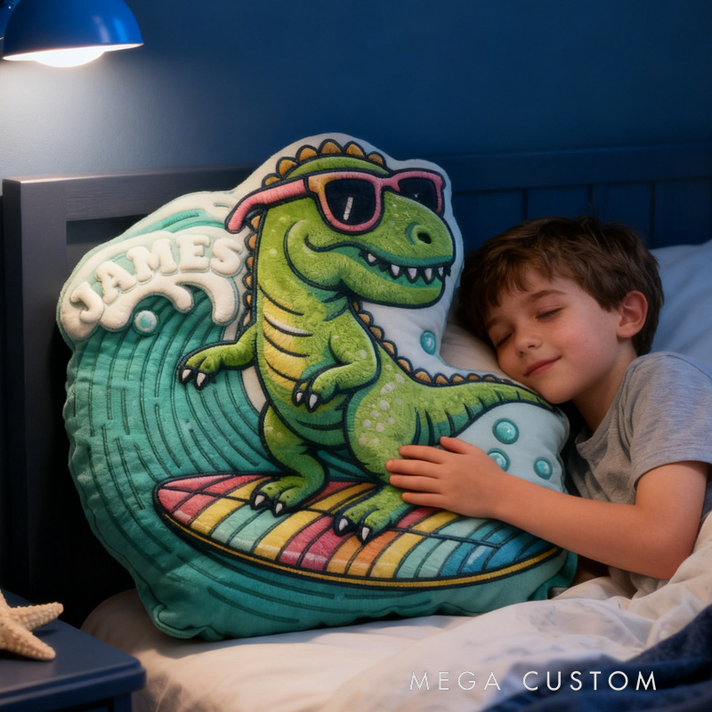 Personalized Dino Pillow Rainbow Throw Pillow Graphic 3D Print Surfing Skateboarding Fitness Decoration Pillow Exercise Sport Pillow for Kids
