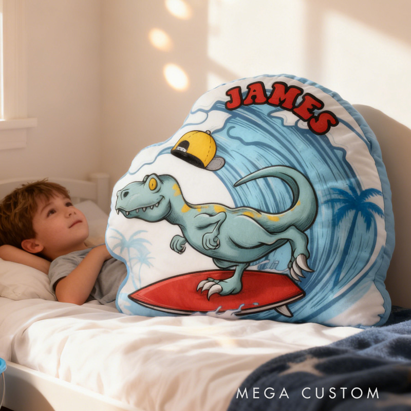 Personalized Suring Dino Pillow Rainbow Throw Pillow Graphic 3D Print Surfing Skateboarding Fitness Decoration Pillow Exercise Sport Pillow for Kids Surfing Skateboarding Lovers