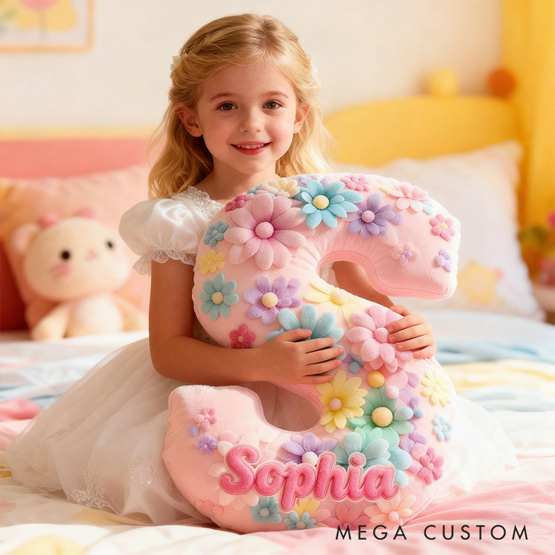 Personalized Flower Girl Colorful Floral 26 Letters Pillow Custom Girl friend Name Graphic 3D Printed Cushion Christmas Valentine's Day Gift for Her