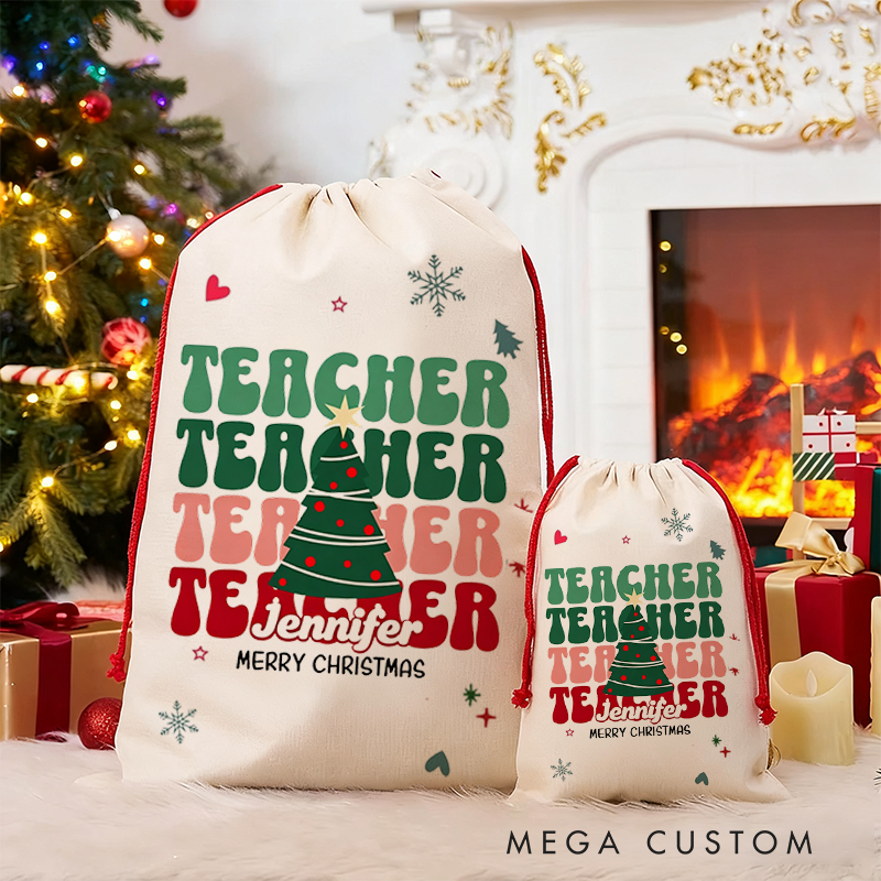 Personalized Teacher Christmas Gift Sack Merry Christmas Design Santa Bag
