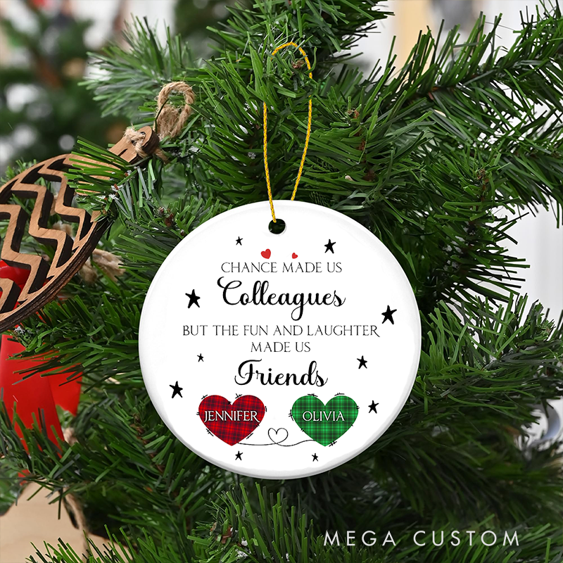 Personalized Christmas Ornament with Heart to Heart Design Gift for Coworkers