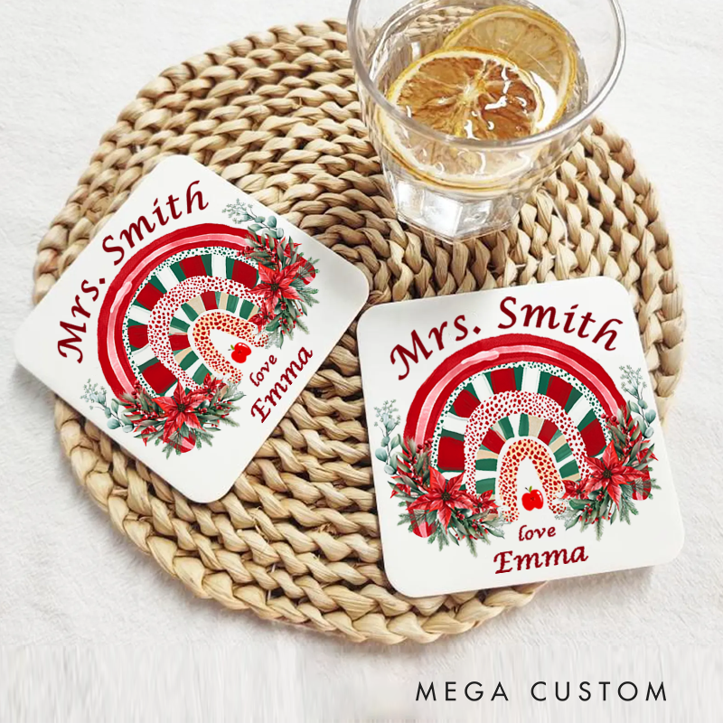 Personalized Coasters for Teachers Christmas Flowers Appreciation Gift for Teachers