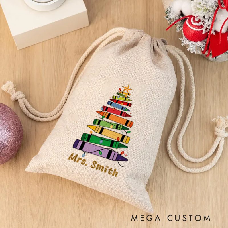 Personalised Christmas Santa Sack for Teachers Custom Cute Colorful Crayon Design Sack Christmas Gift