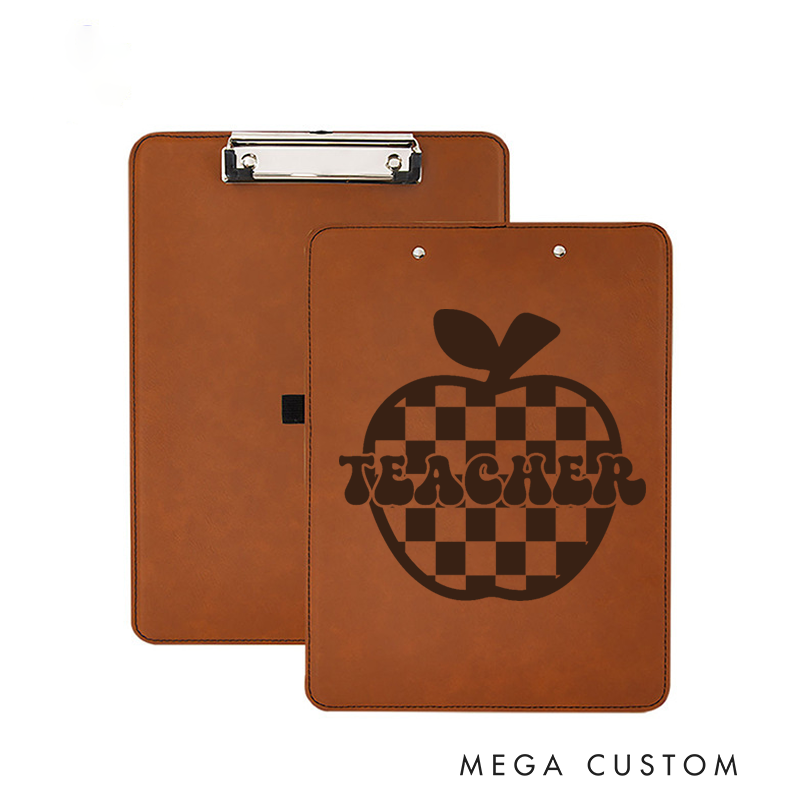 Personalized Double-Sided Leather Clipboard for Teachers Checkerboard Apple Design Clipboard Stylish and Practical Gift for Teachers