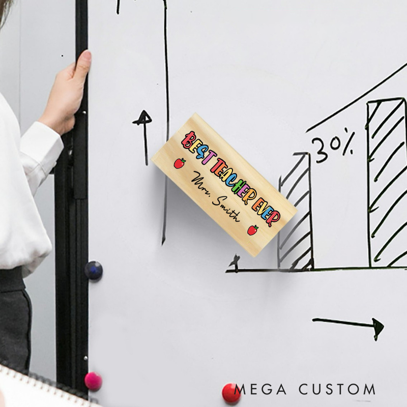 Personalized Magnetic Wooden Whiteboard Erase Best Teacher Ever Apple Design Appreciation Gift for Teachers