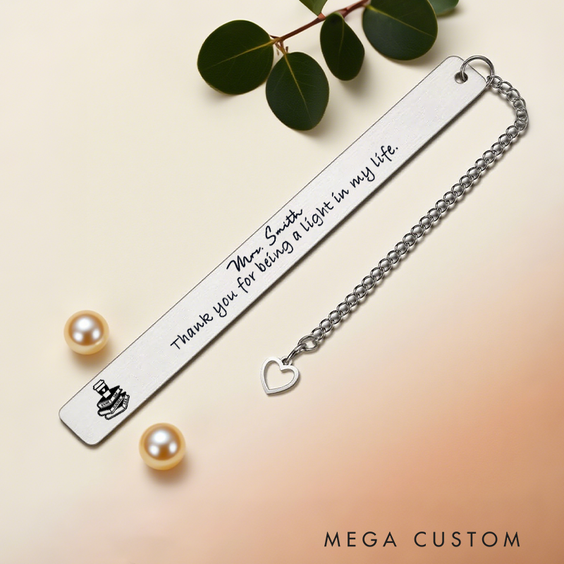 Personalized Stainless Steel Bookmark for Teachers Thank You for Being a Light in the Life Classroom Design Bookmark Teacher Thoughtful Gift